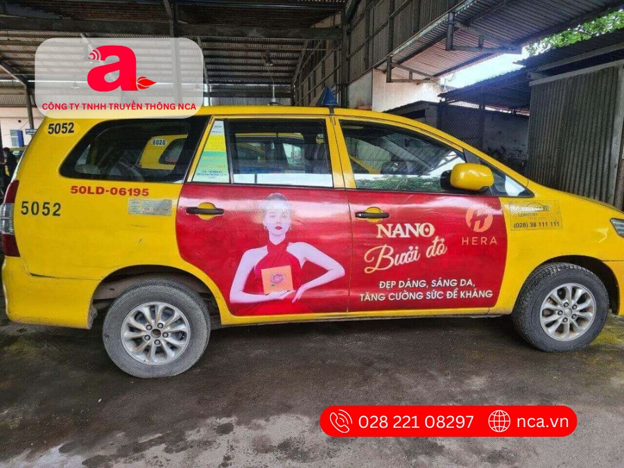 Dán quảng cáo full 4 cánh cửa xe taxi